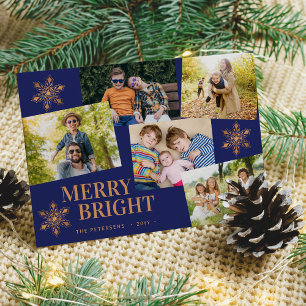 Cartes Pour Fêtes Annuelles Moderne 5 photo collage or flocons de neige Noël