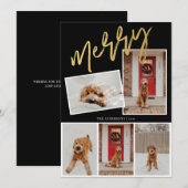 Cartes Pour Fêtes Annuelles Moderne 5 Photo Or Merry Script Photo (Devant / Derrière)
