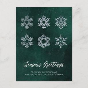 Cartes Pour Fêtes Annuelles Moderne affaires flocons de neige vert argenté