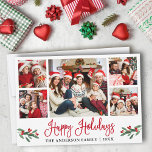 Cartes Pour Fêtes Annuelles Moderne amusant Rouge Calligraphie 5 Photo<br><div class="desc">Calligraphie moderne Script 5 Photo Famille Photo Collage Happy Holidays Card inclut Watercolor Christmas Holly Berries - Rouge</div>