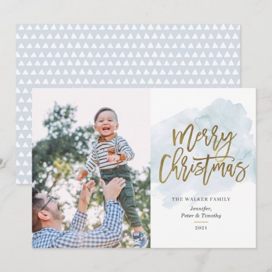 Cartes Pour Fêtes Annuelles Moderne Aquarelle Or Foil Script Calligraphie Hol (Devant / Derrière)