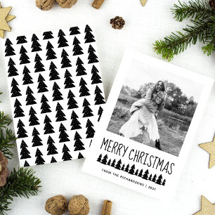 Cartes Pour Fêtes Annuelles Moderne arbres scandinaves Joyeux Noël noir et bla