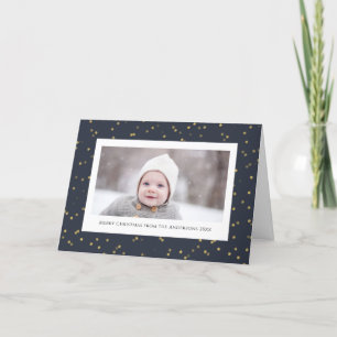 Cartes Pour Fêtes Annuelles Moderne Blue Gold Star Bokeh Overlay Minimaliste