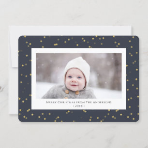 Cartes Pour Fêtes Annuelles Moderne Blue Gold Star Bokeh Overlay Minimaliste