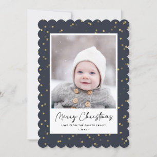 Cartes Pour Fêtes Annuelles Moderne Blue Gold Star Bokeh Overlay Minimaliste