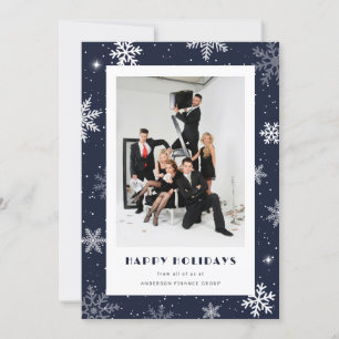 Cartes Pour Fêtes Annuelles Moderne Blue Snowflake Photo Entreprise