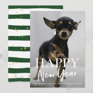 Cartes Pour Fêtes Annuelles Moderne Bonne Année Écriture Rayures Une Photo