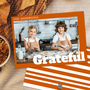 Cartes Pour Fêtes Annuelles Moderne Burange Orange Grateful Photo Thanksgiving