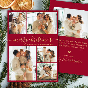 Cartes Pour Fêtes Annuelles Moderne Burgundy et Or Script 5 Photo Noël