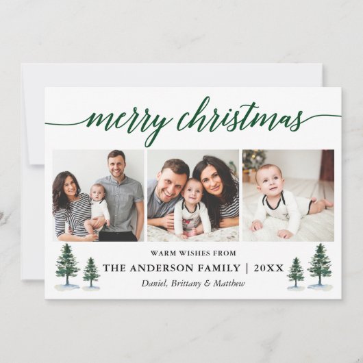 Cartes Pour Fêtes Annuelles Moderne Calligraphie Pins Noël 3 Photo Vert (Devant)
