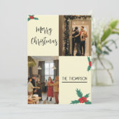 Cartes Pour Fêtes Annuelles Moderne Chic Holly Berries Joyeux Noël 2 Photo (Debout devant)