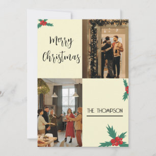 Cartes Pour Fêtes Annuelles Moderne Chic Holly Berries Joyeux Noël 2 Photo