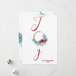 Cartes Pour Fêtes Annuelles Moderne Chic Red Pine Wreath Joie Vacances
