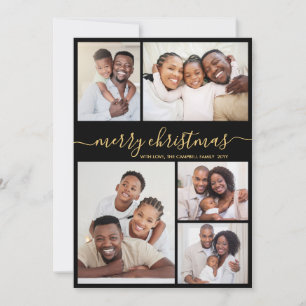 Cartes Pour Fêtes Annuelles Moderne Collage de 5 Photos de Noël avec Écriture