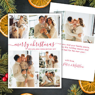Cartes Pour Fêtes Annuelles Moderne Collage de 5 Photos de Noël en Rouge Scrip