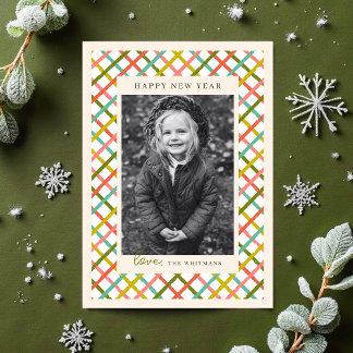 Cartes Pour Fêtes Annuelles Moderne Crisscross Photo Nouvel An Coloré
