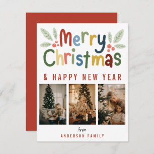 Cartes Pour Fêtes Annuelles Moderne Cute coloré Joyeux Noël Photo de famille