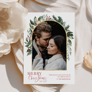Cartes Pour Fêtes Annuelles Moderne décor de Noël en verdure à arche dorée pou
