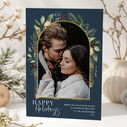 Cartes Pour Fêtes Annuelles Moderne Écriture Vert Foncé Or Arche Photo