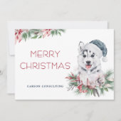 Cartes Pour Fêtes Annuelles Moderne Elegant Chien Husky Joyeux Noël Affaires (Devant)