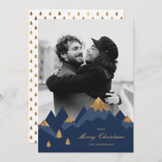 Cartes Pour Fêtes Annuelles Moderne Elegant Gold Mountains Photo Noël (Devant / Derrière)