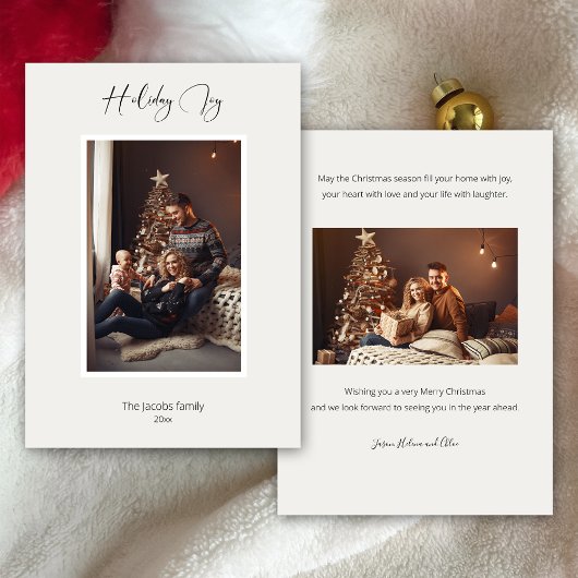 Cartes Pour Fêtes Annuelles Moderne Elegant Holiday Joy Script Photo
