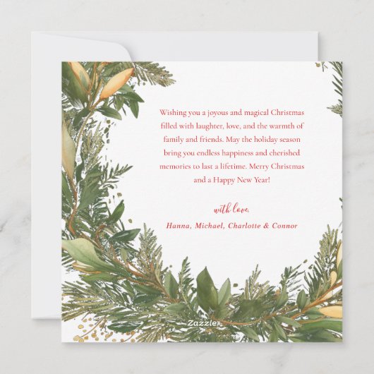 Cartes Pour Fêtes Annuelles Moderne Elégant Noël Botanique Verdure Wreath (Dos)