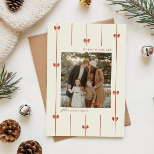Cartes Pour Fêtes Annuelles Moderne Élégant Nœud Rouge Famille Enfants Photo N