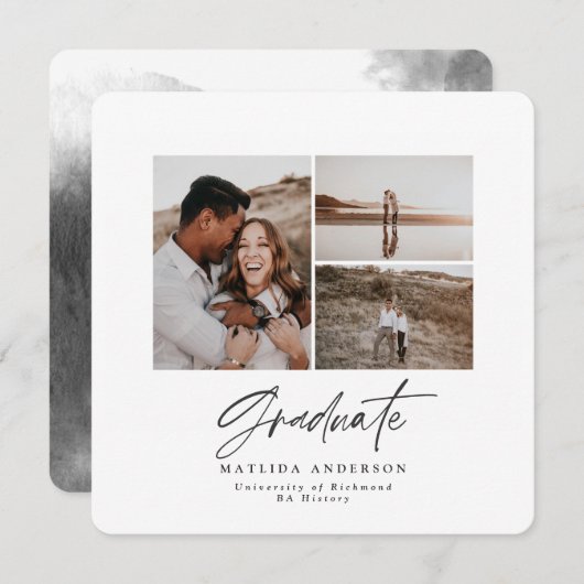 Cartes Pour Fêtes Annuelles moderne élégant script multi photo diplômé (Devant / Derrière)