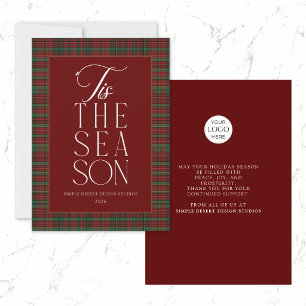 Cartes Pour Fêtes Annuelles Moderne Élégant Tartan Rouge et Vert Entreprise