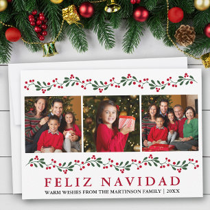 Cartes Pour Fêtes Annuelles Moderne Feliz Navidad Verdure Baies 3 Photo