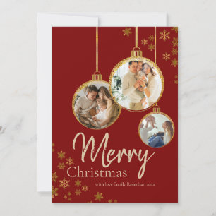 Cartes Pour Fêtes Annuelles Moderne Flocons de Neige Rouges Or Photo Joyeux No