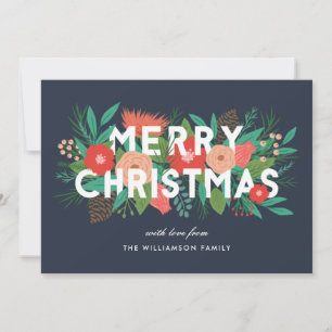 Cartes Pour Fêtes Annuelles Moderne Floral Gras Joyeux Noël Nom de Famille