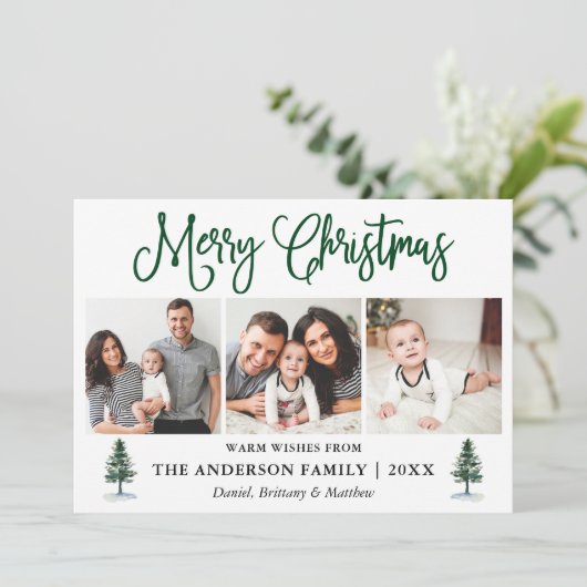 Cartes Pour Fêtes Annuelles Moderne Fun Calliage 3 Photo Pines Noël (Debout devant)