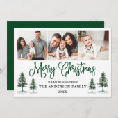 Cartes Pour Fêtes Annuelles Moderne Fun Calliage Pins Photo Noël Vert (Devant / Derrière)