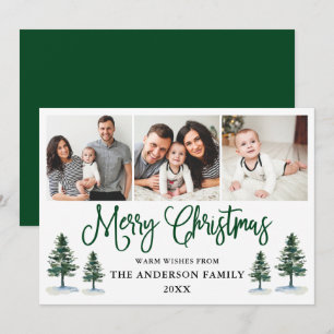 Cartes Pour Fêtes Annuelles Moderne Fun Calliage Pins Photo Noël Vert