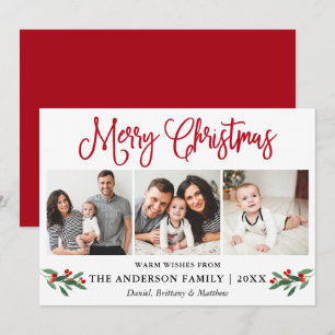 Cartes Pour Fêtes Annuelles Moderne Fun Calligraphie 3 Photo Christmas Holly R