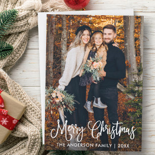 Cartes Pour Fêtes Annuelles Moderne Fun Calligraphie de famille Photo Noël