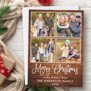 Cartes Pour Fêtes Annuelles Moderne Fun Calligraphie Noël Bois 4 Photos