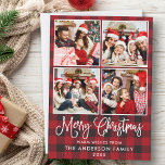 Cartes Pour Fêtes Annuelles Moderne Fun Calligraphie Noël Plaid 4 Photos<br><div class="desc">Joyeux Noël 4 Photo Carte de vacances - Red Buffalo Plaid</div>