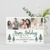 Cartes Pour Fêtes Annuelles Moderne Fun Calligraphie Pines 3 Photo Vert (Debout devant)