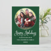 Cartes Pour Fêtes Annuelles Moderne Fun Calligraphy Round Photo Cadre Vert (Debout devant)