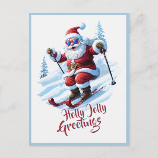 Cartes Pour Fêtes Annuelles Moderne Funny Santa Claus Ski Noël (Devant)