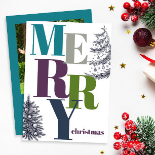 Cartes Pour Fêtes Annuelles Moderne Gras Joyeux Noël Bleu Photo