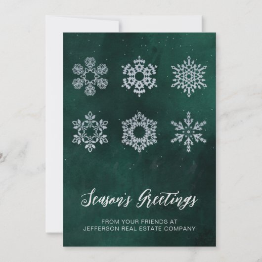 Cartes Pour Fêtes Annuelles Moderne Green Silver Snowflakes (Devant)