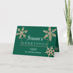 Cartes Pour Fêtes Annuelles Moderne Green Snowflon Vintage Wood Corporate