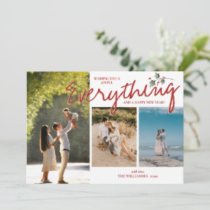 Cartes Pour Fêtes Annuelles Moderne Holly 3 Photo Rouge Vert Élégant Nouvelle