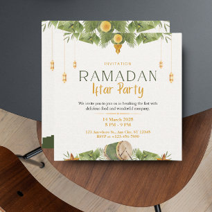 Cartes Pour Fêtes Annuelles Moderne Iftar de Ramadan Élégant Vert et Or