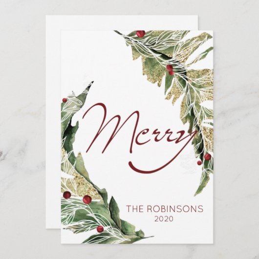 Cartes Pour Fêtes Annuelles Moderne & Joyeux en blanc neige (Devant / Derrière)