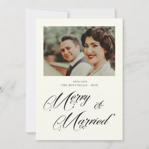 Cartes Pour Fêtes Annuelles Moderne Joyeux et Mariés Nouveaux Mariés Photo Noë